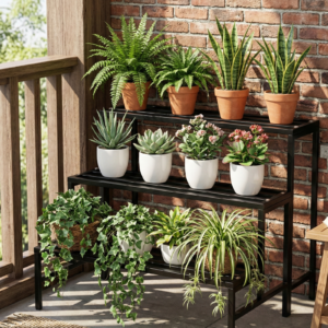 3-Step Heavy Duty Metal Plant Stand | Three Step Planter Stand | Indoor & Outdoor | Supports Up to 400 kg | Black