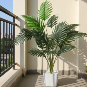 Marble Square Pot with Artificial Plant (Areca Palm, 18 Leaves) | Pack of 1