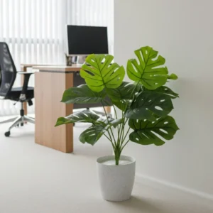 Marble Square Pot with Monstera Artificial Plant (16×16×23 Inch, Pack of 1)