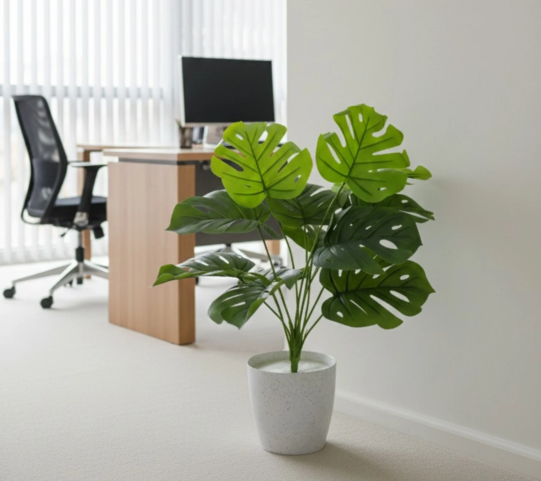 Marble Square Pot with Monstera Artificial Plant (16×16×23 Inch, Pack of 1)