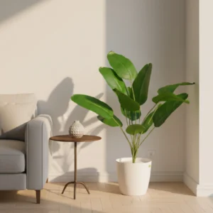 Marble Round Pot Banana Faux Plant with 12 Realistic Leaves (24 Inch, Pack of 1)