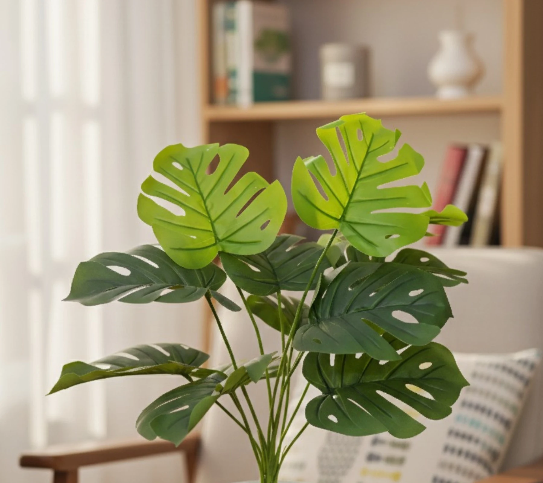 Marble Square Pot with Monstera Artificial Plant (16×16×23 Inch, Pack of 1) - Image 4