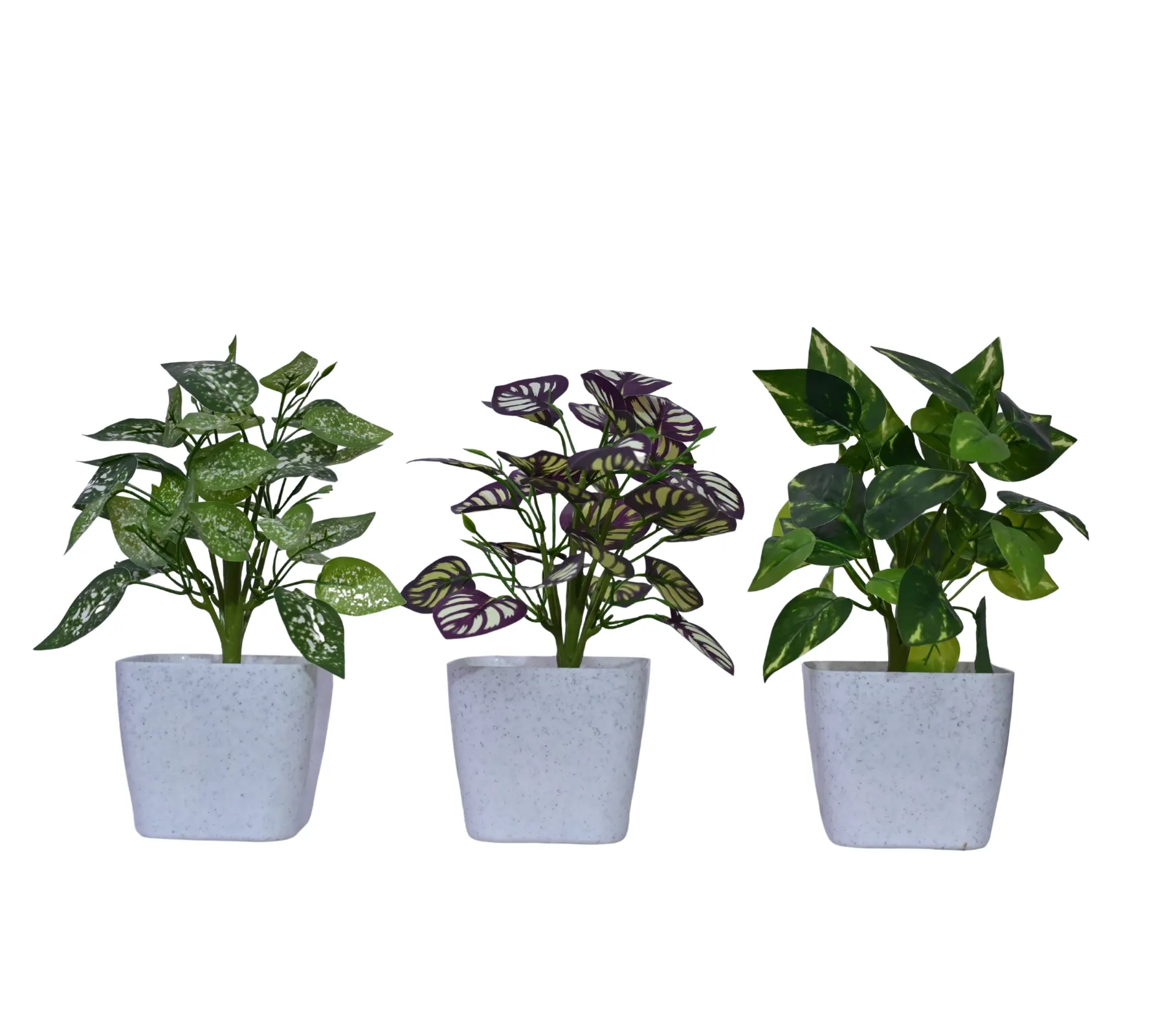 Marble Square Pot with Artificial Plants – 4.5 Inch | Premium Marble Finish | Home & Office Decorative Faux Plants | Pack of 3 - Image 2