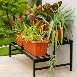 Garden Green 2-Level Planter Stand, durable metal pot stand for indoor and outdoor use, space-saving two-tier plant holder for multiple pots